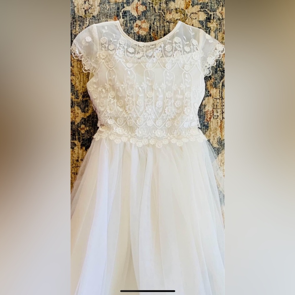Elegant White Lace Biscotti Kids Dress